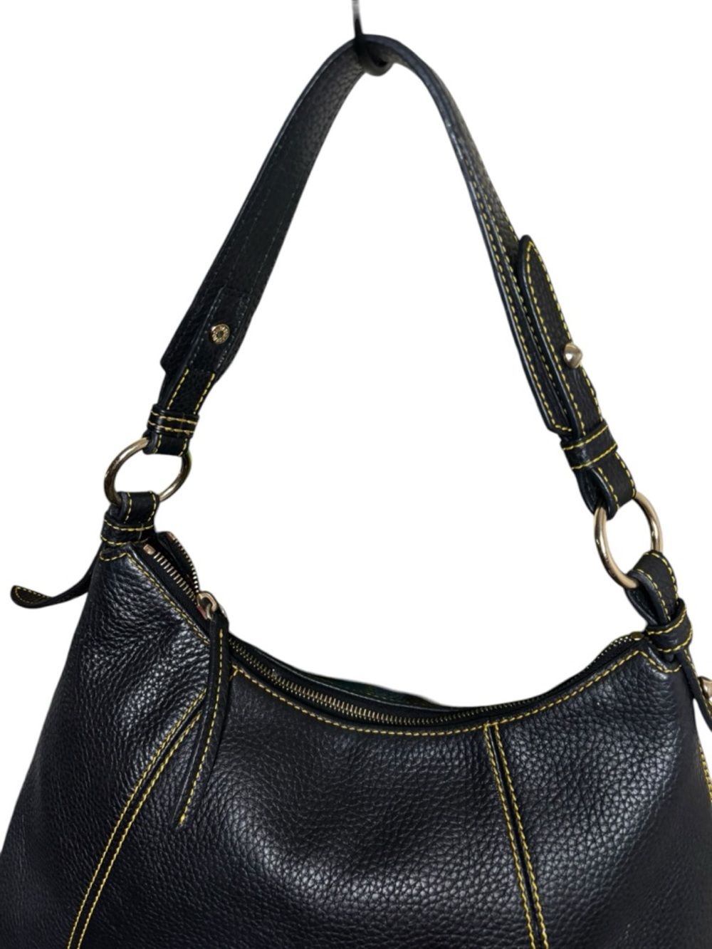 Dooney & Bourke Pebbled Leather Hobo Bag Black Yellow Stitch Shoulder Bag - Picture 4 of 15